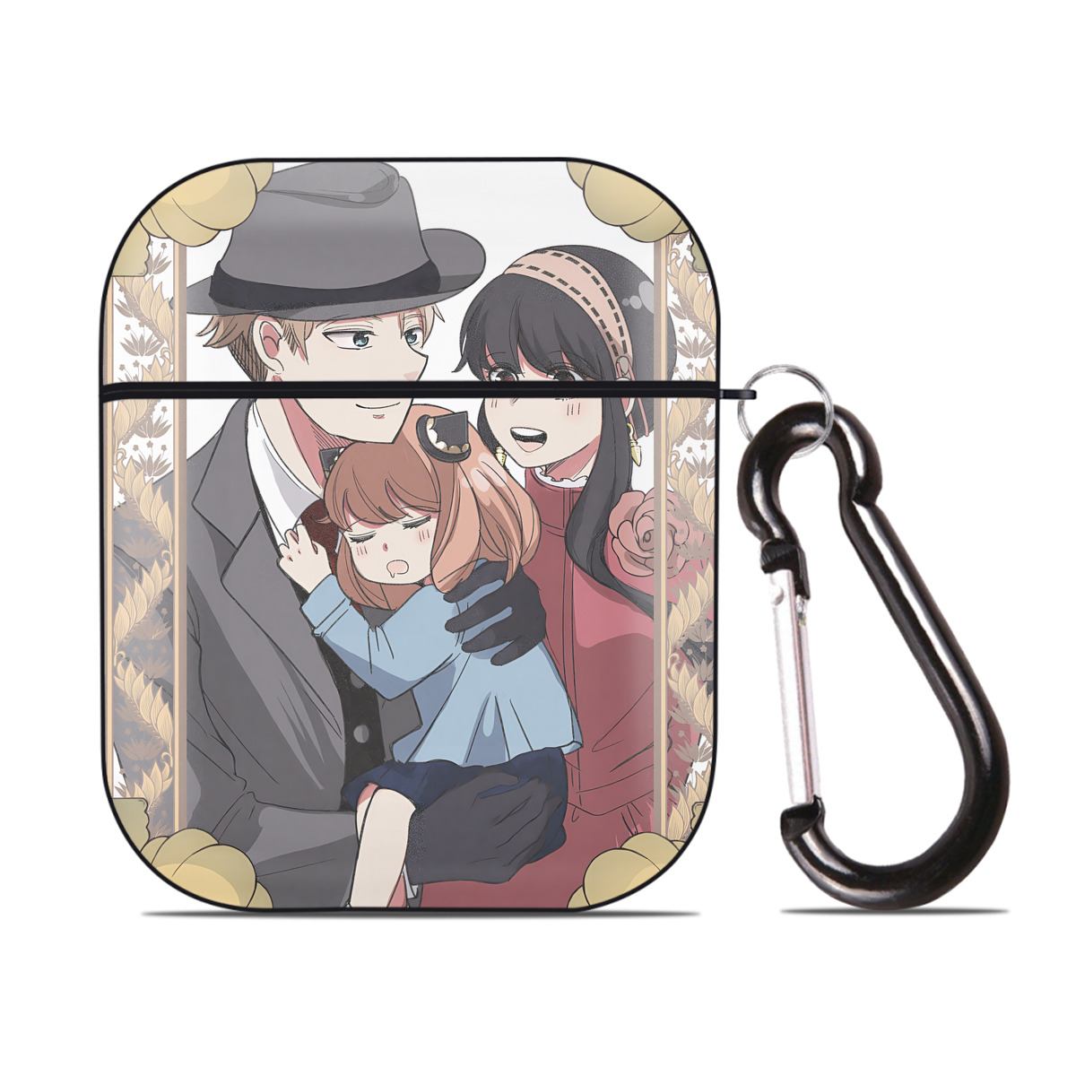 （画像用） SPY×FAMILY间谍家家酒 AirPods 第2世代保護ケース ハードシェル ブラック 耐衝撃・防指紋・カラビナ付き