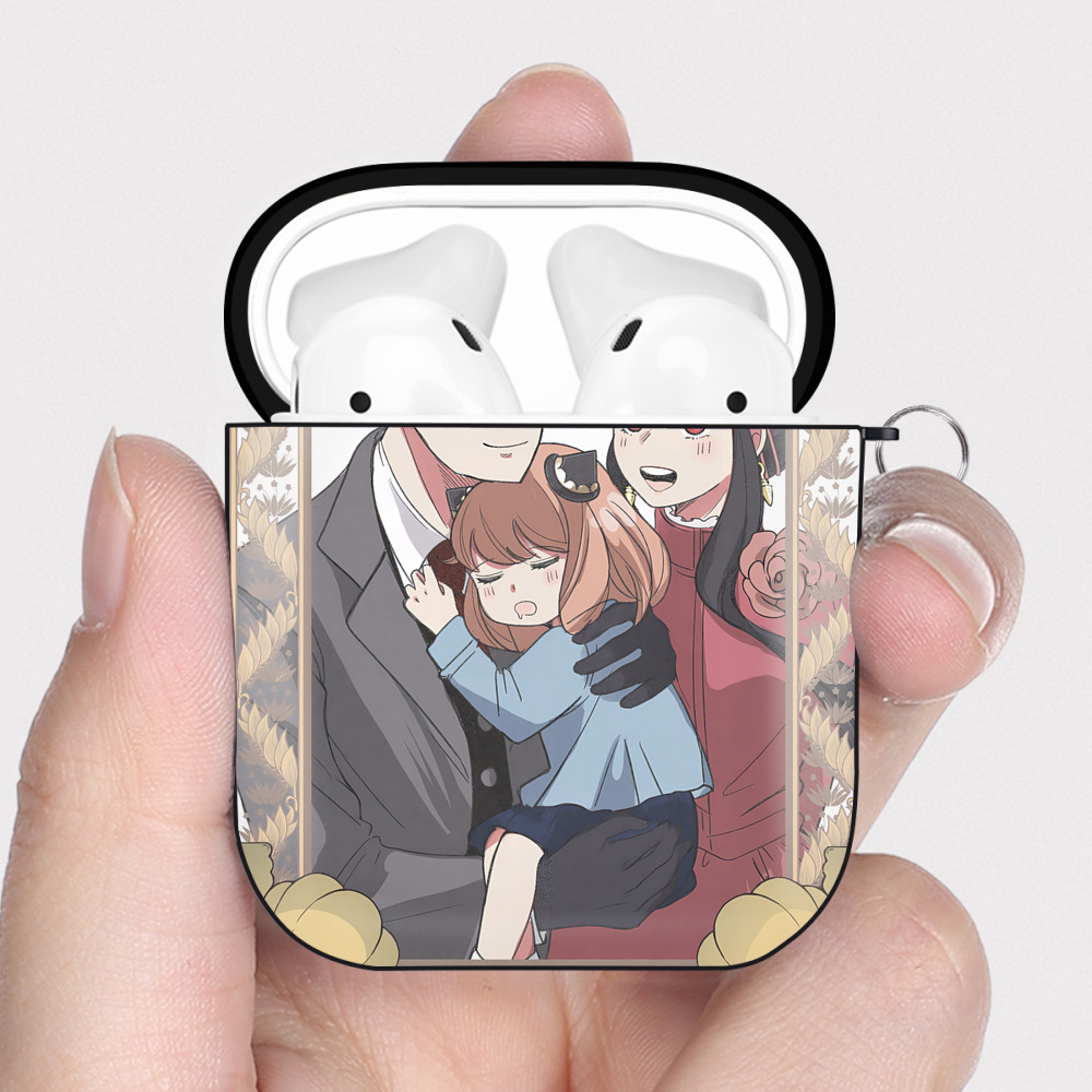 （画像用） SPY×FAMILY间谍家家酒 AirPods 第2世代保護ケース ハードシェル ブラック 耐衝撃・防指紋・カラビナ付き