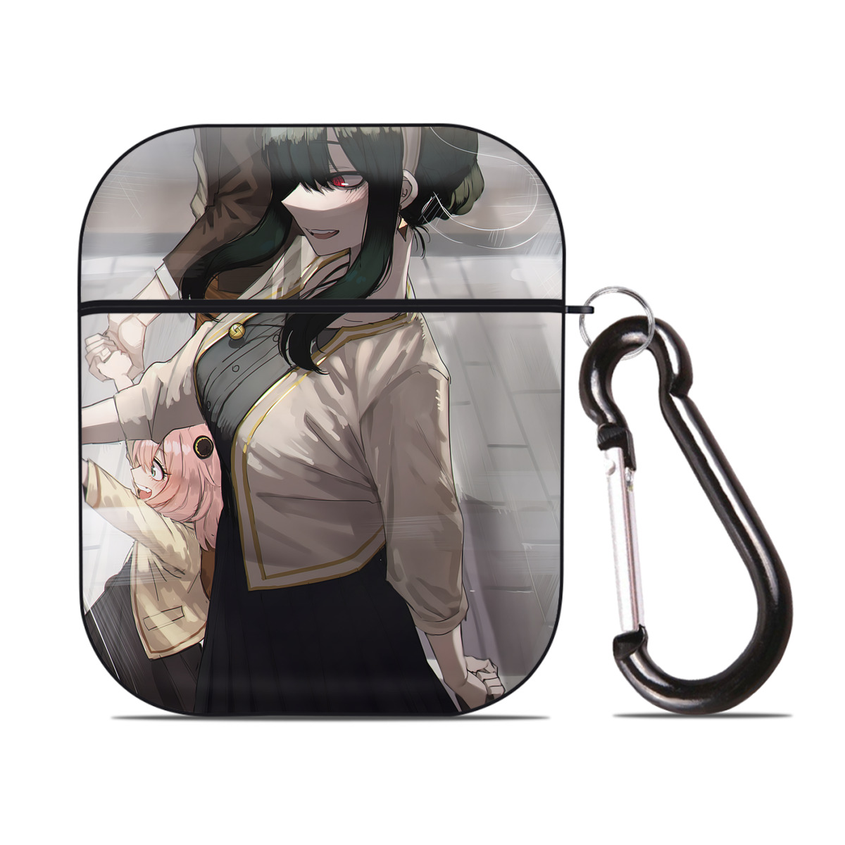 （画像用） SPY×FAMILY间谍家家酒 AirPods 第2世代保護ケース ハードシェル ブラック 耐衝撃・防指紋・カラビナ付き