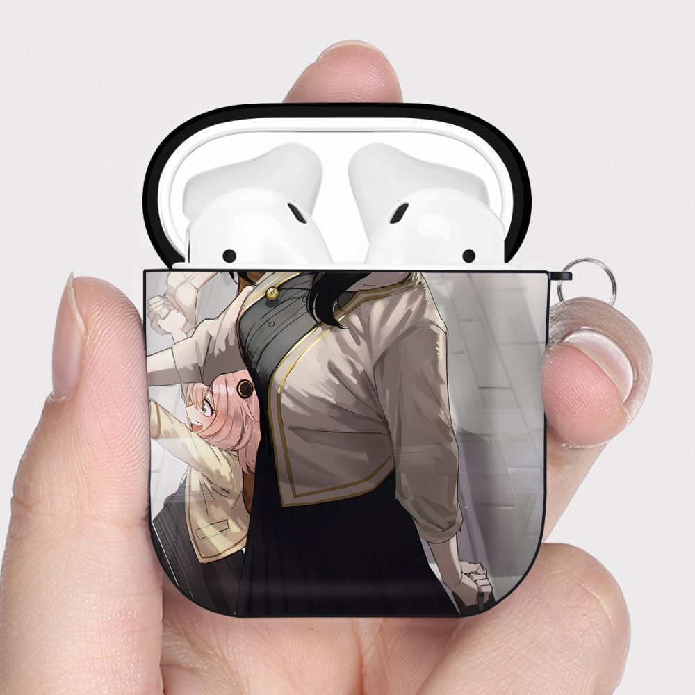 （画像用） SPY×FAMILY间谍家家酒 AirPods 第2世代保護ケース ハードシェル ブラック 耐衝撃・防指紋・カラビナ付き