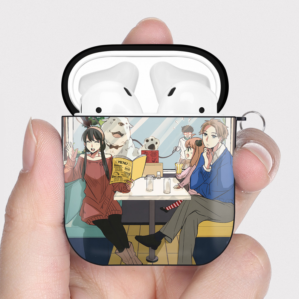 （画像用） SPY×FAMILY间谍家家酒 AirPods 第2世代保護ケース ハードシェル ブラック 耐衝撃・防指紋・カラビナ付き