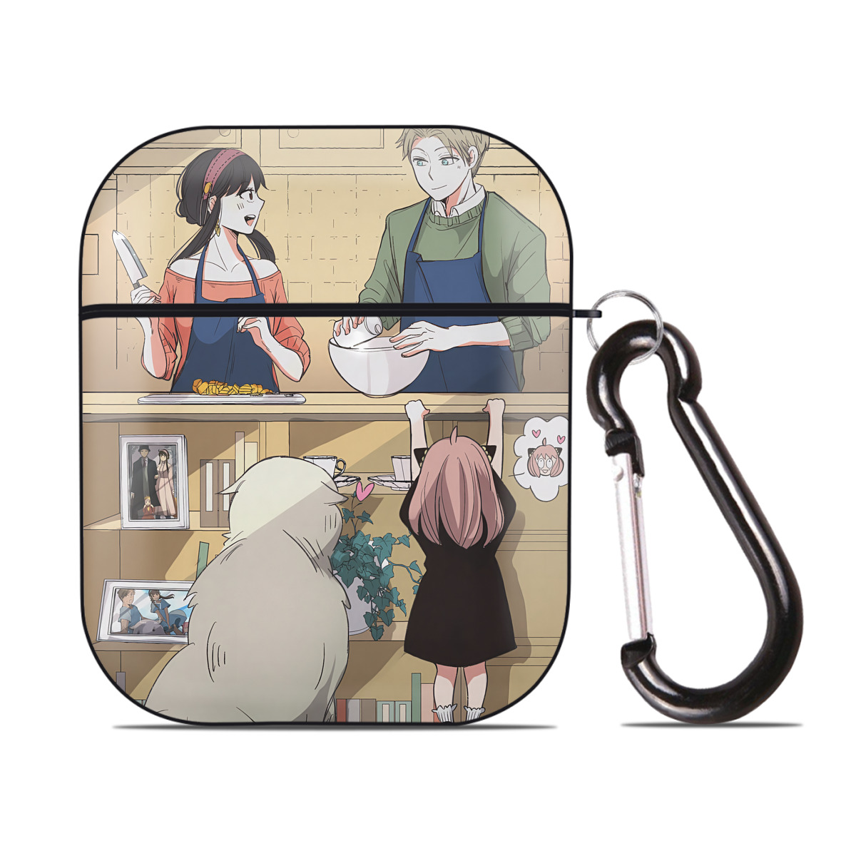 （画像用） SPY×FAMILY间谍家家酒 AirPods 第2世代保護ケース ハードシェル ブラック 耐衝撃・防指紋・カラビナ付き