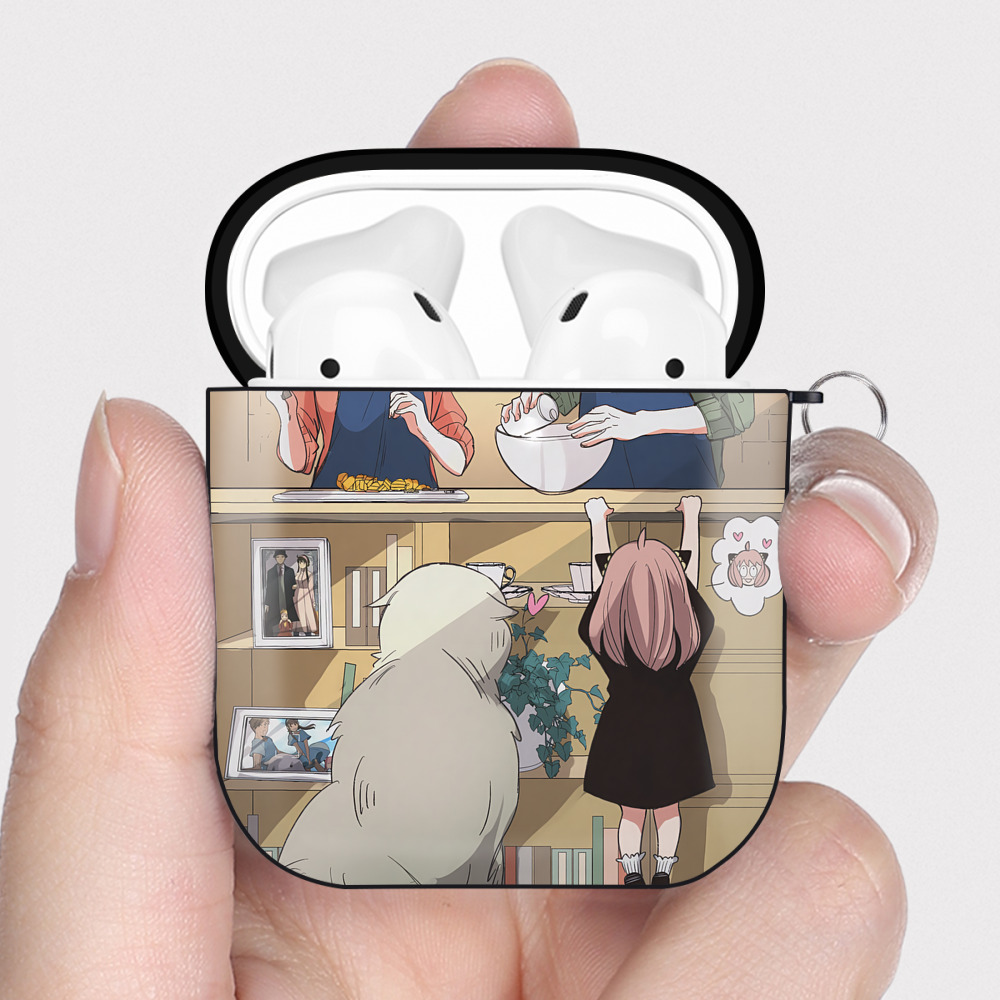 （画像用） SPY×FAMILY间谍家家酒 AirPods 第2世代保護ケース ハードシェル ブラック 耐衝撃・防指紋・カラビナ付き