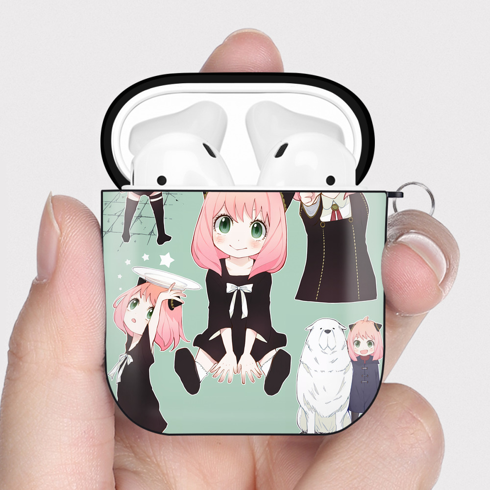 （画像用） SPY×FAMILY间谍家家酒 AirPods 第2世代保護ケース ハードシェル ブラック 耐衝撃・防指紋・カラビナ付き