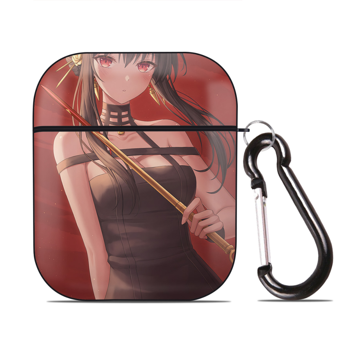 （画像用） SPY×FAMILY间谍家家酒 AirPods 第2世代保護ケース ハードシェル ブラック 耐衝撃・防指紋・カラビナ付き