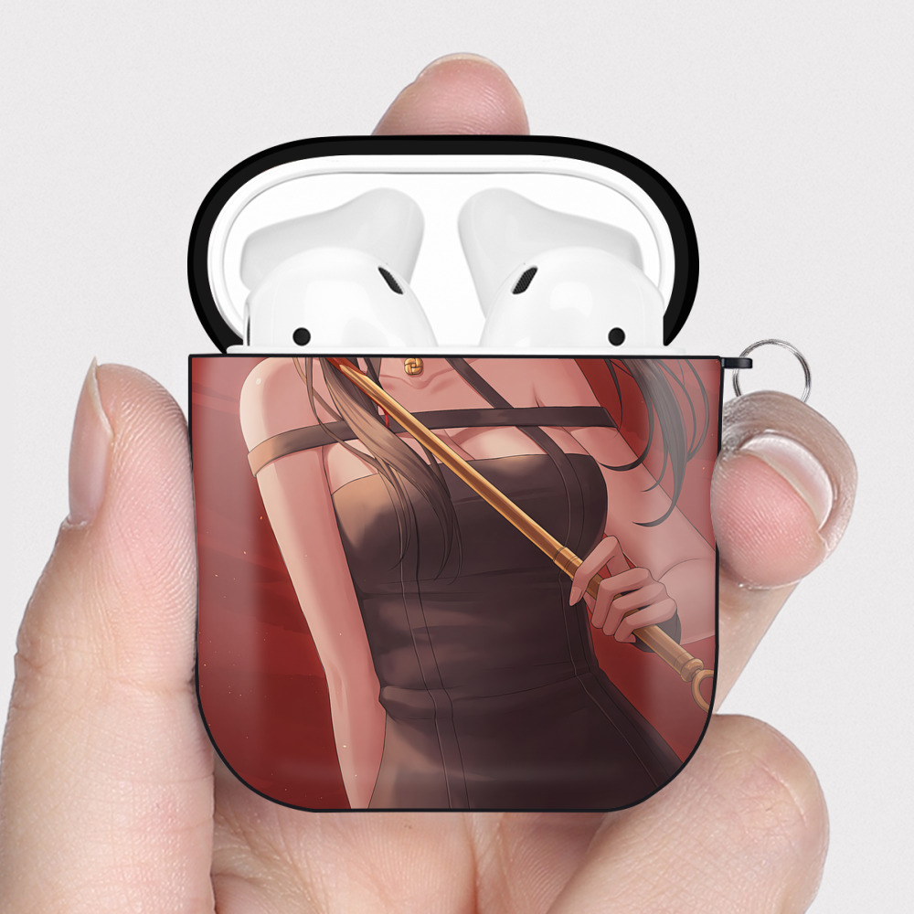 （画像用） SPY×FAMILY间谍家家酒 AirPods 第2世代保護ケース ハードシェル ブラック 耐衝撃・防指紋・カラビナ付き