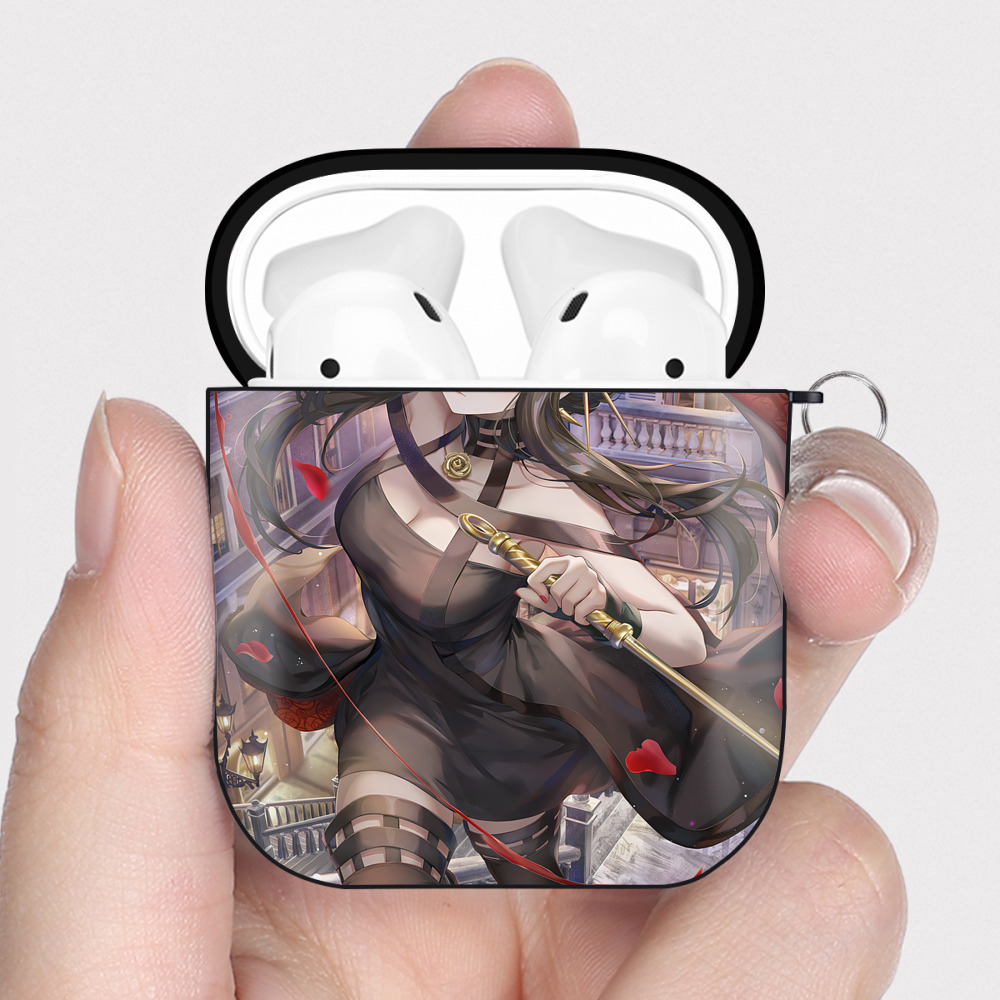 （画像用） SPY×FAMILY间谍家家酒 AirPods 第2世代保護ケース ハードシェル ブラック 耐衝撃・防指紋・カラビナ付き