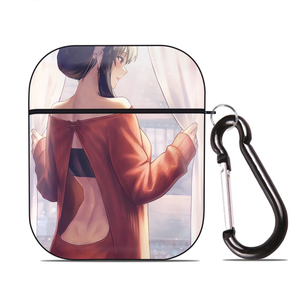 （画像用） SPY×FAMILY间谍家家酒 AirPods 第2世代保護ケース ハードシェル ブラック 耐衝撃・防指紋・カラビナ付き