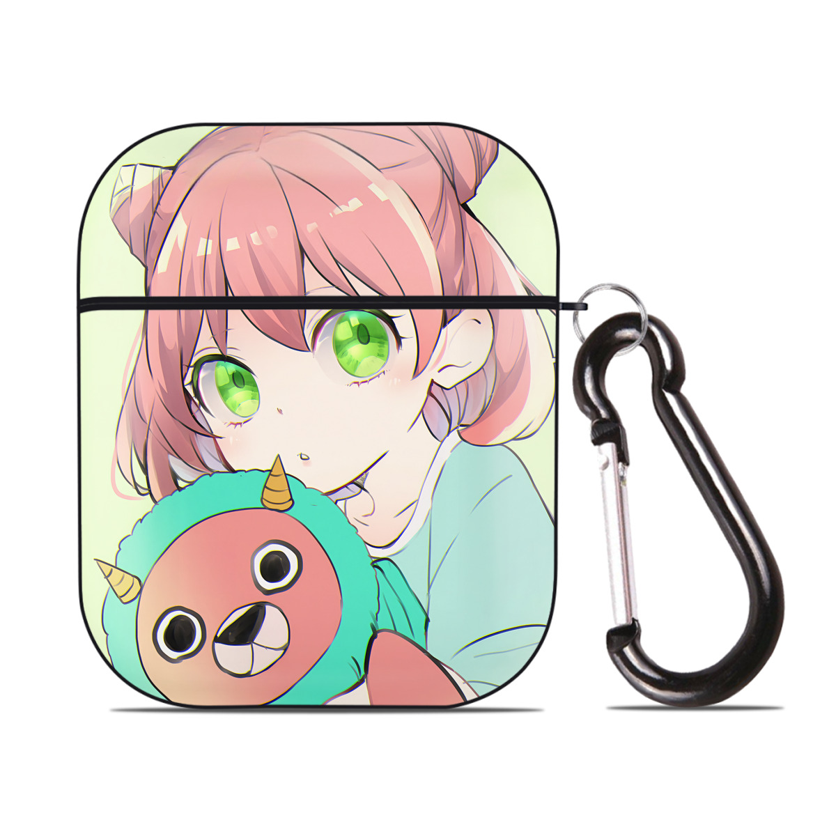 （画像用） SPY×FAMILY间谍家家酒 AirPods 第2世代保護ケース ハードシェル ブラック 耐衝撃・防指紋・カラビナ付き