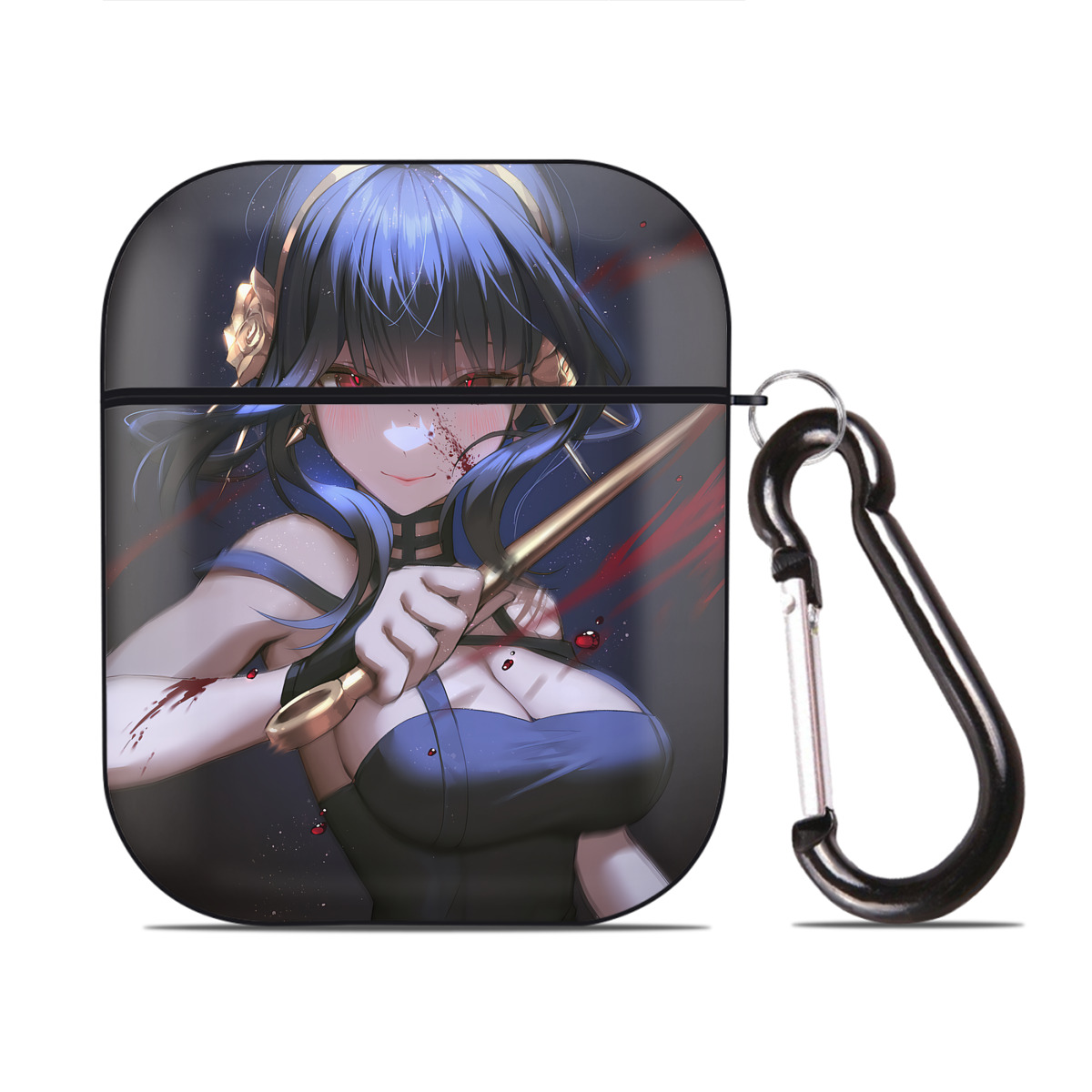 （画像用） SPY×FAMILY间谍家家酒 AirPods 第2世代保護ケース ハードシェル ブラック 耐衝撃・防指紋・カラビナ付き