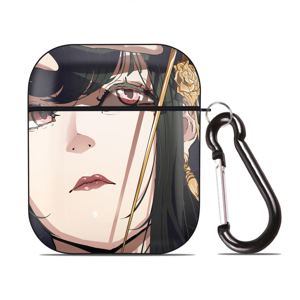 （画像用） SPY×FAMILY间谍家家酒 AirPods 第2世代保護ケース ハードシェル ブラック 耐衝撃・防指紋・カラビナ付き