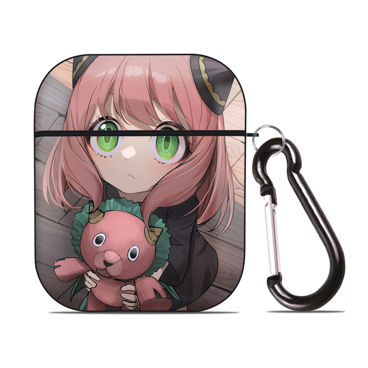 （画像用） SPY×FAMILY间谍家家酒 AirPods 第2世代保護ケース ハードシェル ブラック 耐衝撃・防指紋・カラビナ付き
