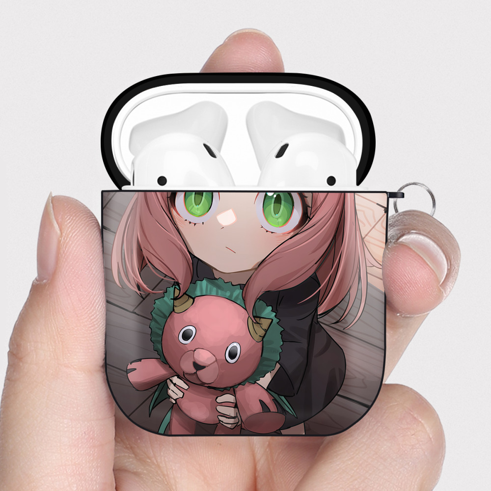 （画像用） SPY×FAMILY间谍家家酒 AirPods 第2世代保護ケース ハードシェル ブラック 耐衝撃・防指紋・カラビナ付き