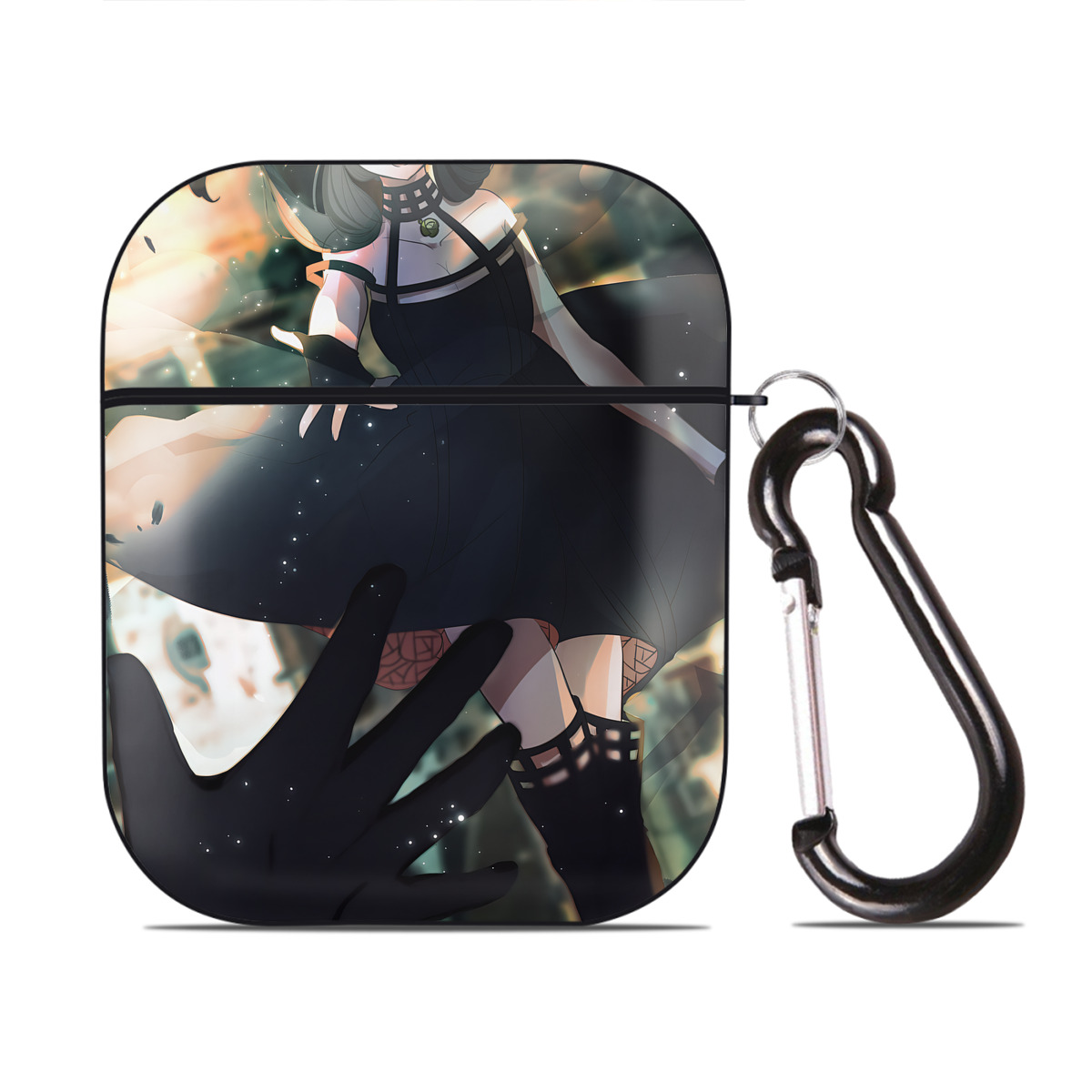 （画像用） SPY×FAMILY间谍家家酒 AirPods 第2世代保護ケース ハードシェル ブラック 耐衝撃・防指紋・カラビナ付き