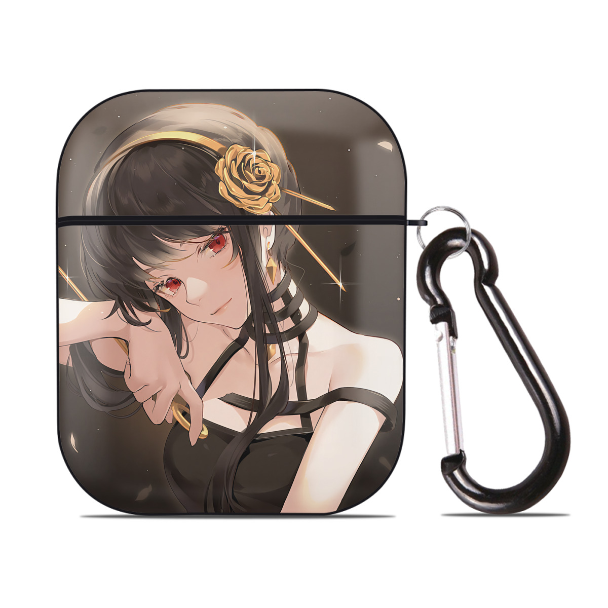 （画像用） SPY×FAMILY间谍家家酒 AirPods 第2世代保護ケース ハードシェル ブラック 耐衝撃・防指紋・カラビナ付き