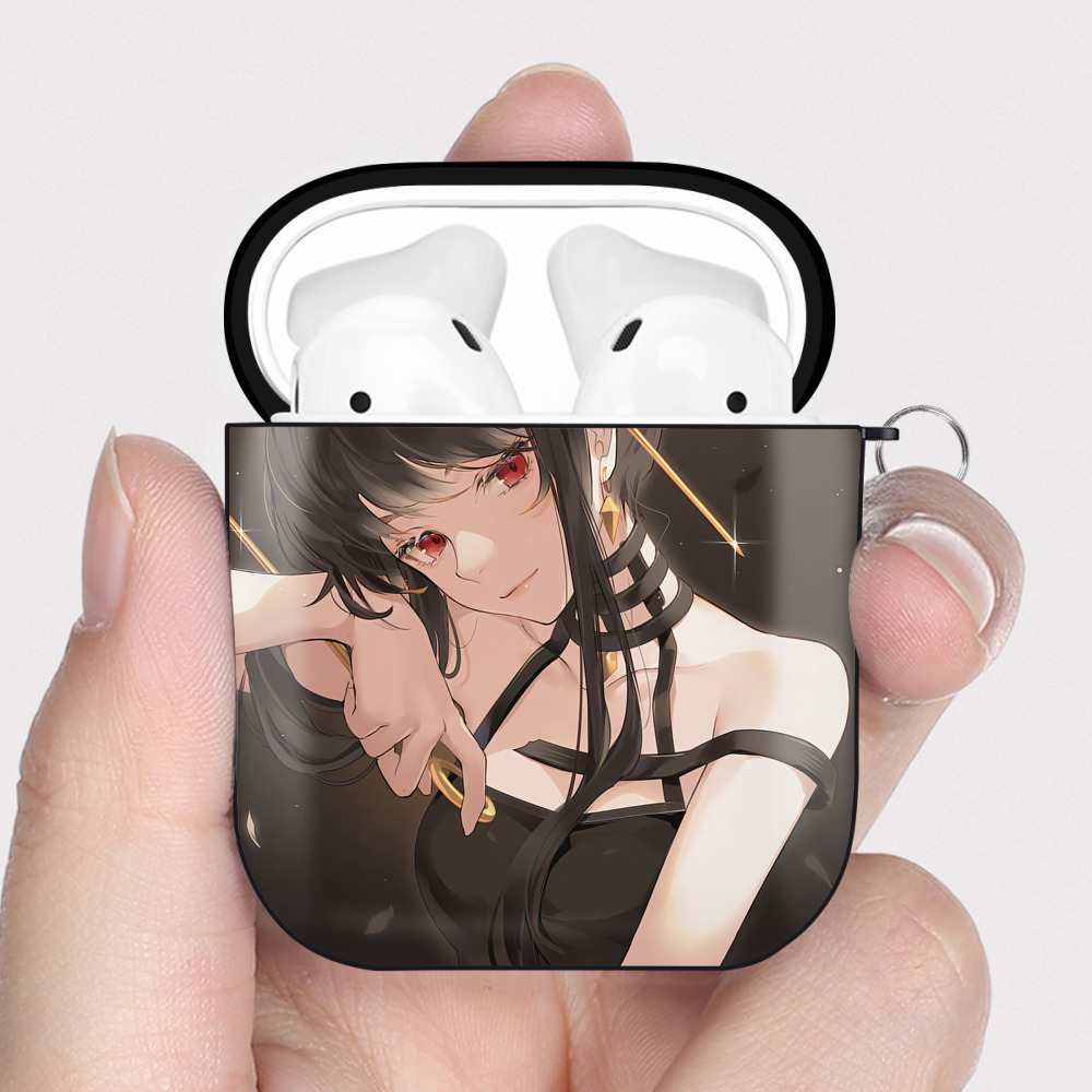 （画像用） SPY×FAMILY间谍家家酒 AirPods 第2世代保護ケース ハードシェル ブラック 耐衝撃・防指紋・カラビナ付き