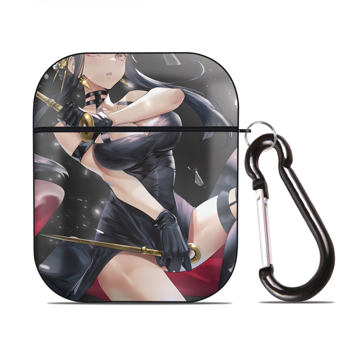 （画像用） SPY×FAMILY间谍家家酒 AirPods 第2世代保護ケース ハードシェル ブラック 耐衝撃・防指紋・カラビナ付き