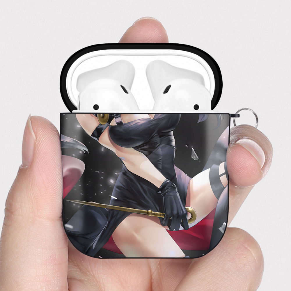 （画像用） SPY×FAMILY间谍家家酒 AirPods 第2世代保護ケース ハードシェル ブラック 耐衝撃・防指紋・カラビナ付き
