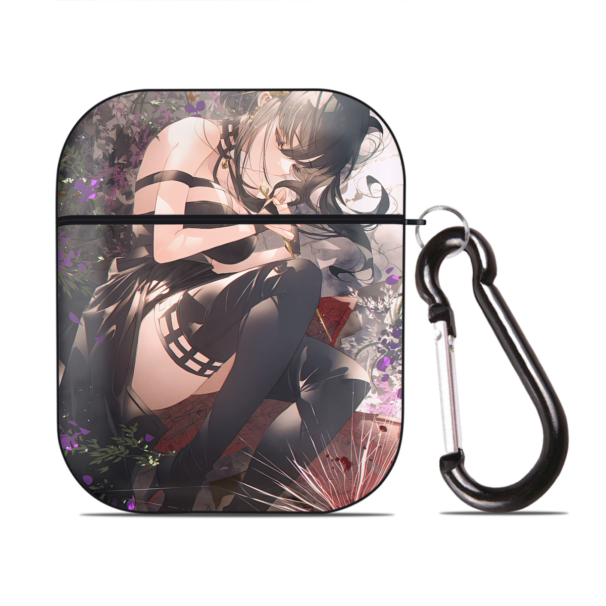 （画像用） SPY×FAMILY间谍家家酒 AirPods 第2世代保護ケース ハードシェル ブラック 耐衝撃・防指紋・カラビナ付き