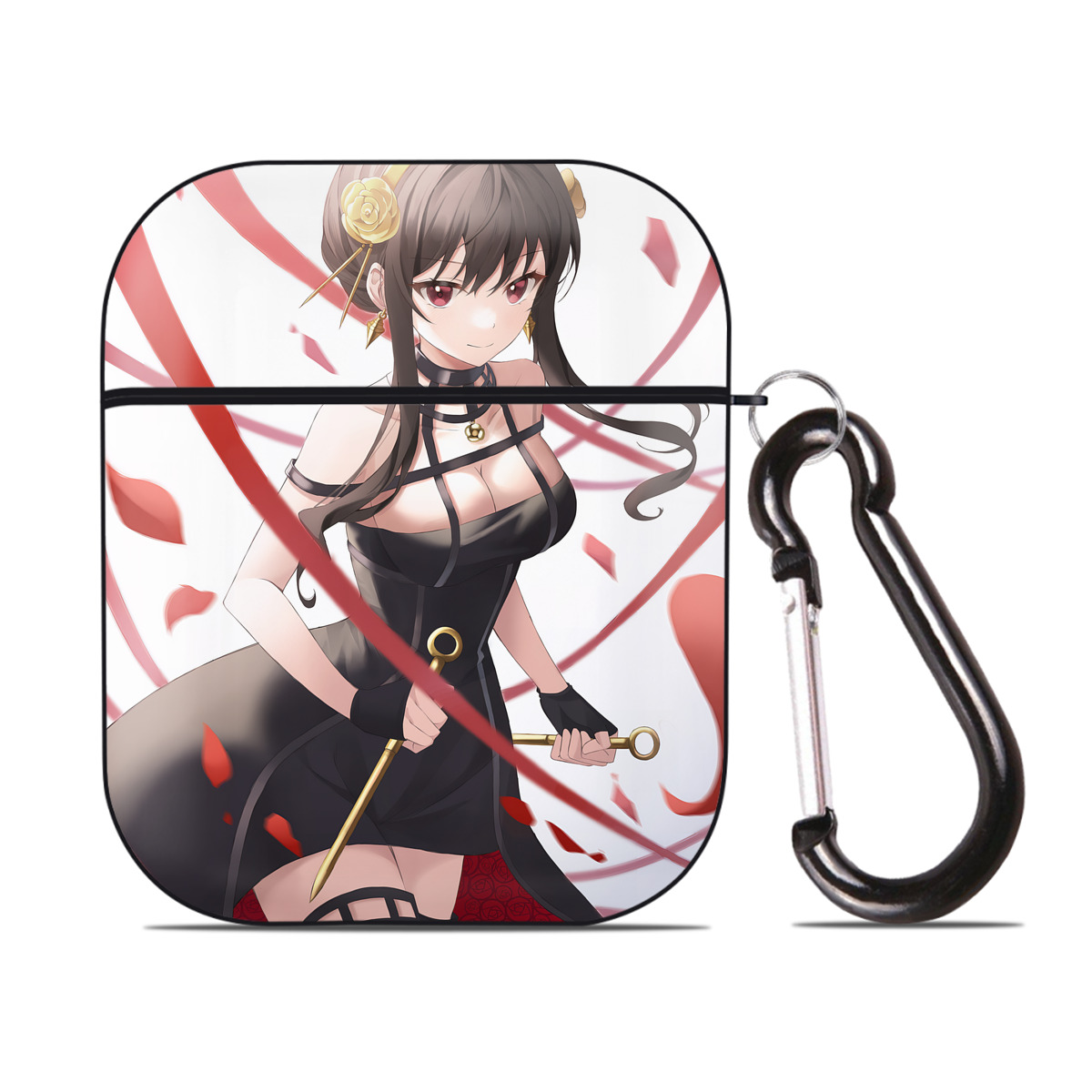 （画像用） SPY×FAMILY间谍家家酒 AirPods 第2世代保護ケース ハードシェル ブラック 耐衝撃・防指紋・カラビナ付き