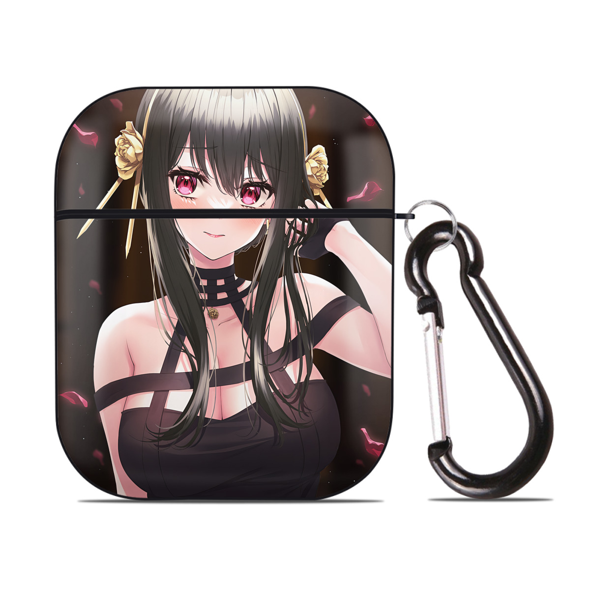 （画像用） SPY×FAMILY间谍家家酒 AirPods 第2世代保護ケース ハードシェル ブラック 耐衝撃・防指紋・カラビナ付き