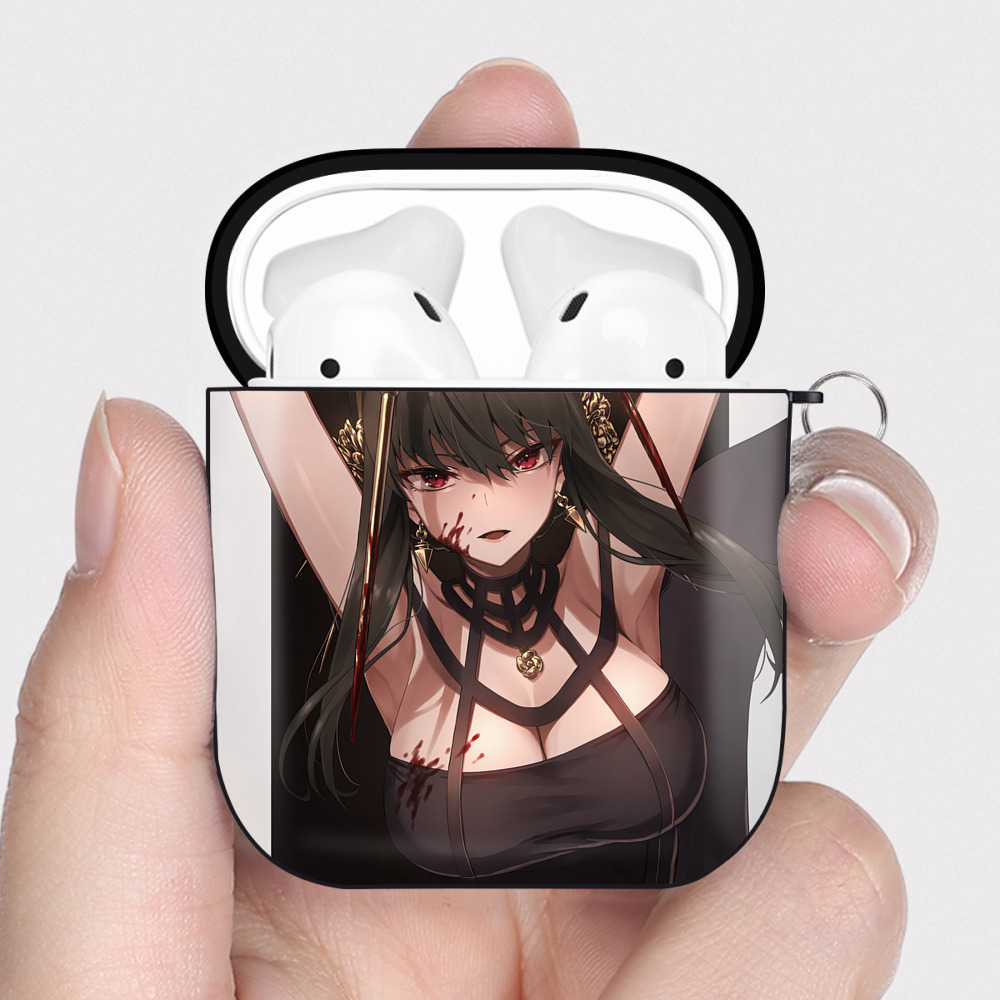 （画像用） SPY×FAMILY间谍家家酒 AirPods 第2世代保護ケース ハードシェル ブラック 耐衝撃・防指紋・カラビナ付き