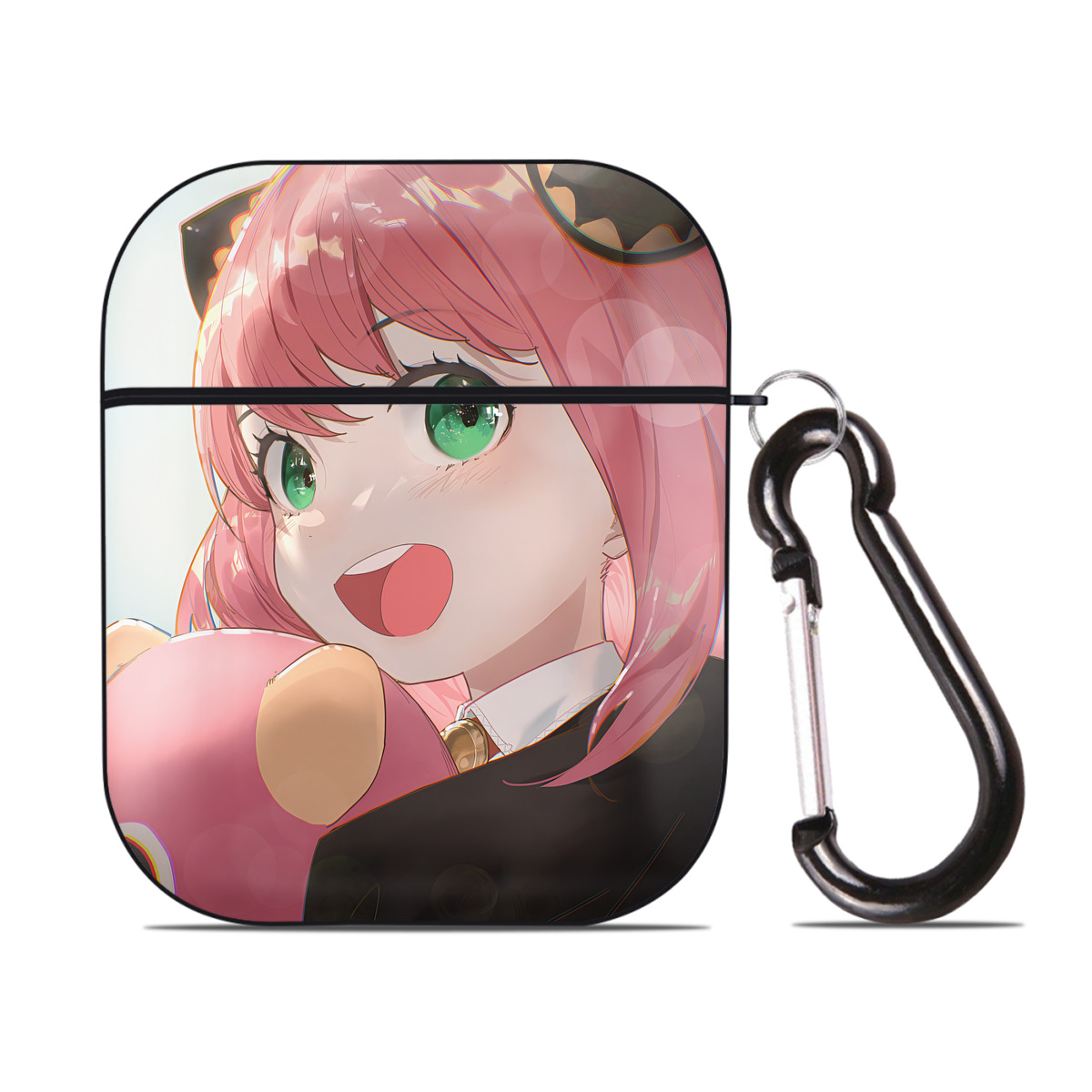 （画像用） SPY×FAMILY间谍家家酒 AirPods 第2世代保護ケース ハードシェル ブラック 耐衝撃・防指紋・カラビナ付き