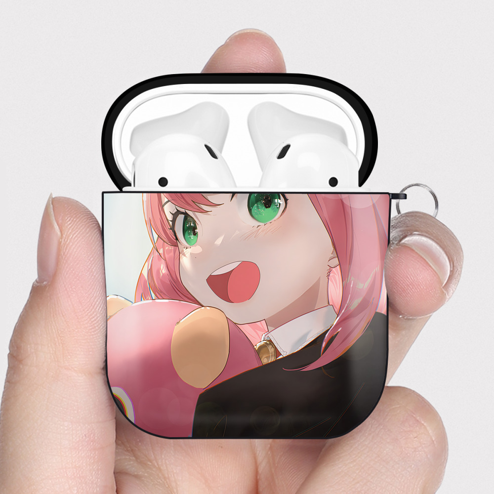 （画像用） SPY×FAMILY间谍家家酒 AirPods 第2世代保護ケース ハードシェル ブラック 耐衝撃・防指紋・カラビナ付き