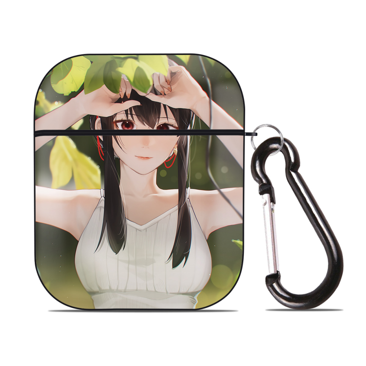 （画像用） SPY×FAMILY间谍家家酒 AirPods 第2世代保護ケース ハードシェル ブラック 耐衝撃・防指紋・カラビナ付き