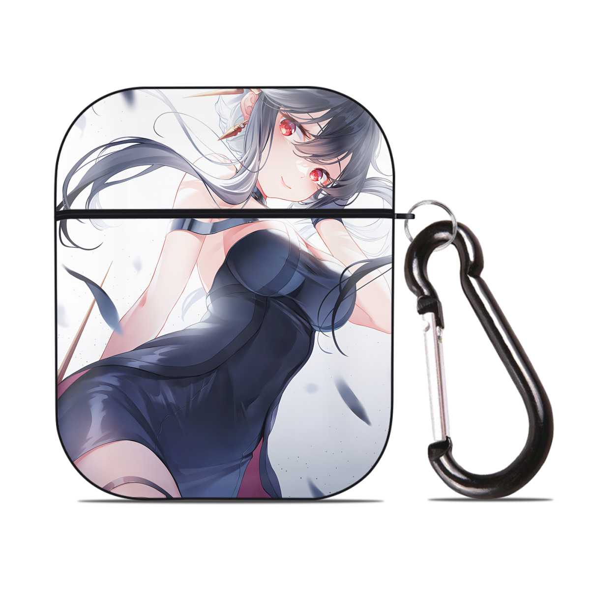 （画像用） SPY×FAMILY间谍家家酒 AirPods 第2世代保護ケース ハードシェル ブラック 耐衝撃・防指紋・カラビナ付き