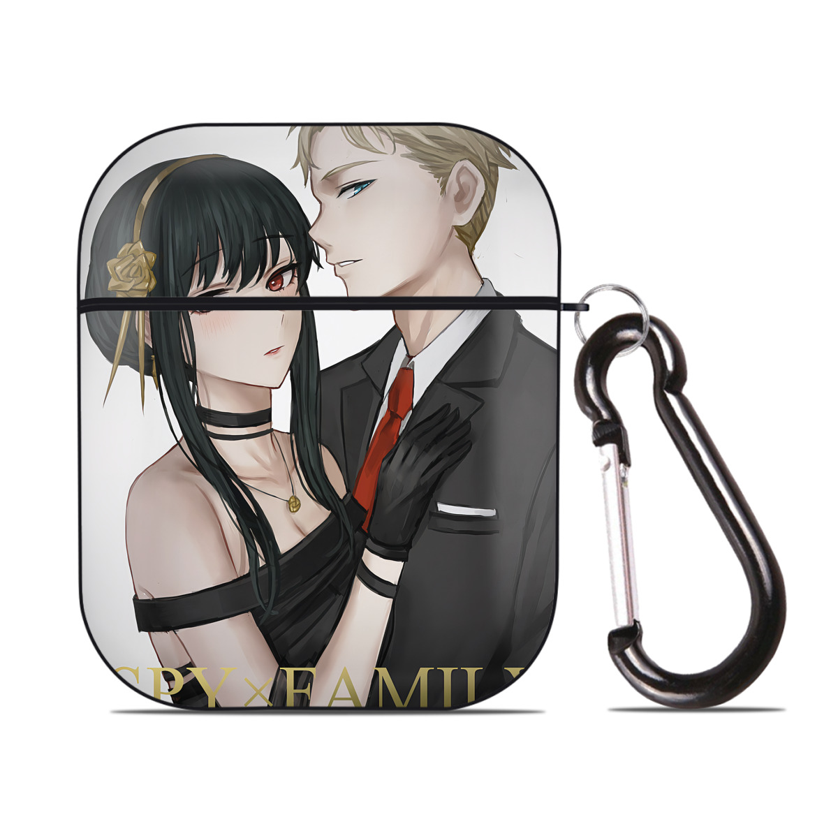 （画像用） SPY×FAMILY间谍家家酒 AirPods 第2世代保護ケース ハードシェル ブラック 耐衝撃・防指紋・カラビナ付き
