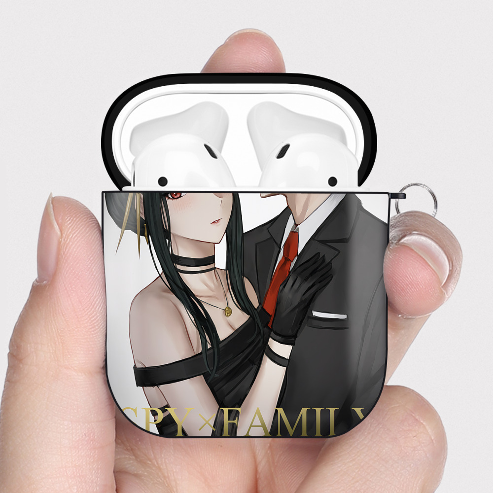 （画像用） SPY×FAMILY间谍家家酒 AirPods 第2世代保護ケース ハードシェル ブラック 耐衝撃・防指紋・カラビナ付き