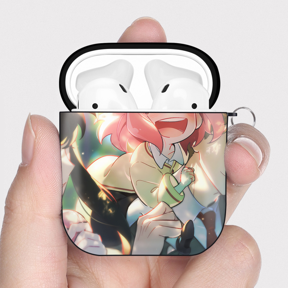 （画像用） SPY×FAMILY间谍家家酒 AirPods 第2世代保護ケース ハードシェル ブラック 耐衝撃・防指紋・カラビナ付き