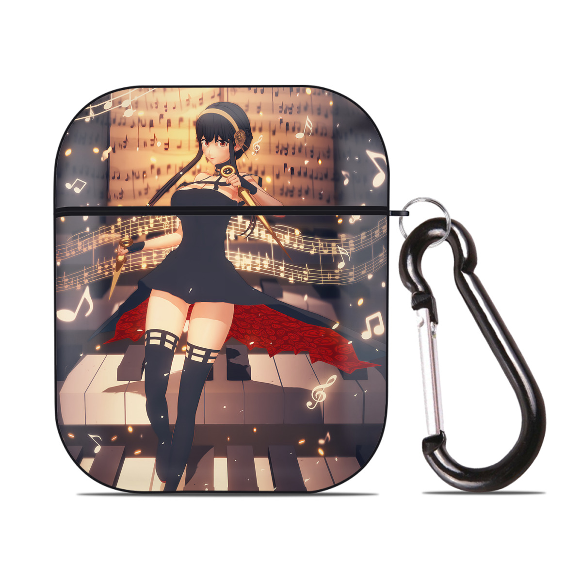 （画像用） SPY×FAMILY间谍家家酒 AirPods 第2世代保護ケース ハードシェル ブラック 耐衝撃・防指紋・カラビナ付き