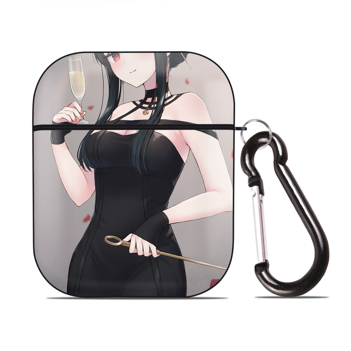 （画像用） SPY×FAMILY间谍家家酒 AirPods 第2世代保護ケース ハードシェル ブラック 耐衝撃・防指紋・カラビナ付き