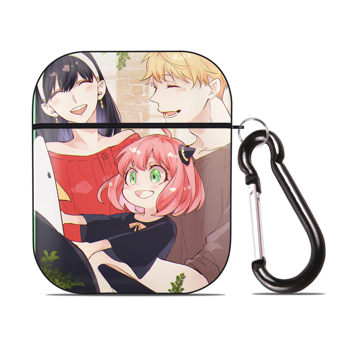（画像用） SPY×FAMILY间谍家家酒 AirPods 第2世代保護ケース ハードシェル ブラック 耐衝撃・防指紋・カラビナ付き