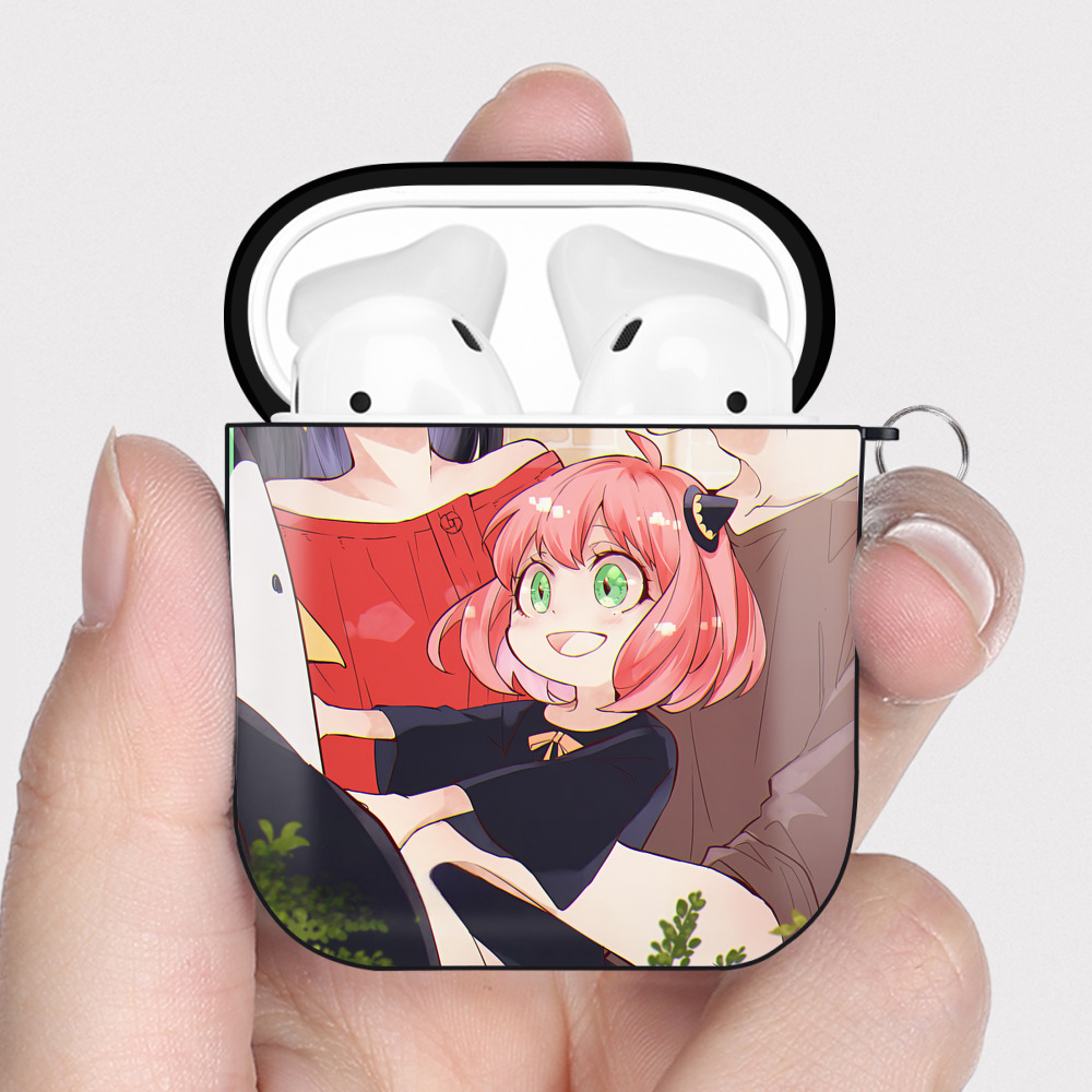 （画像用） SPY×FAMILY间谍家家酒 AirPods 第2世代保護ケース ハードシェル ブラック 耐衝撃・防指紋・カラビナ付き