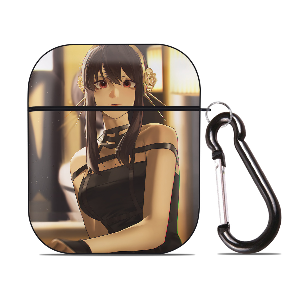 （画像用） SPY×FAMILY间谍家家酒 AirPods 第2世代保護ケース ハードシェル ブラック 耐衝撃・防指紋・カラビナ付き