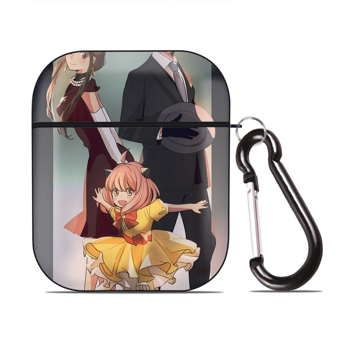 （画像用） SPY×FAMILY间谍家家酒 AirPods 第2世代保護ケース ハードシェル ブラック 耐衝撃・防指紋・カラビナ付き