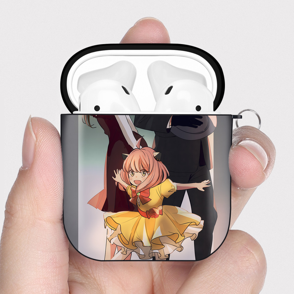 （画像用） SPY×FAMILY间谍家家酒 AirPods 第2世代保護ケース ハードシェル ブラック 耐衝撃・防指紋・カラビナ付き