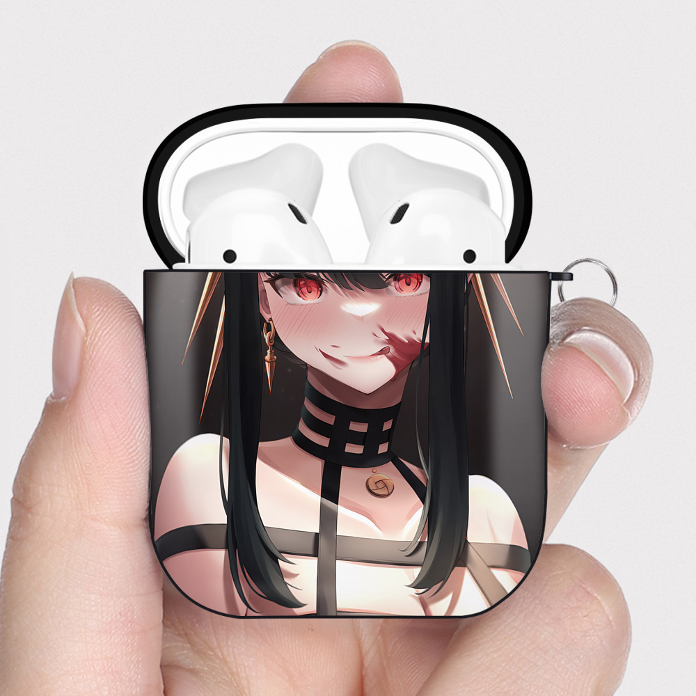 （画像用） SPY×FAMILY间谍家家酒 AirPods 第2世代保護ケース ハードシェル ブラック 耐衝撃・防指紋・カラビナ付き
