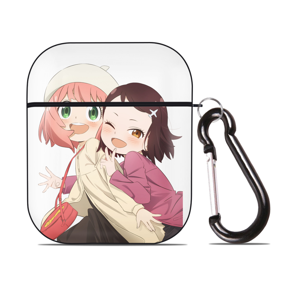 （画像用） SPY×FAMILY间谍家家酒 AirPods 第2世代保護ケース ハードシェル ブラック 耐衝撃・防指紋・カラビナ付き