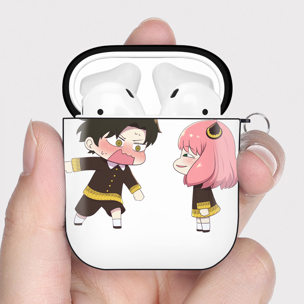 （画像用） SPY×FAMILY间谍家家酒 AirPods 第2世代保護ケース ハードシェル ブラック 耐衝撃・防指紋・カラビナ付き
