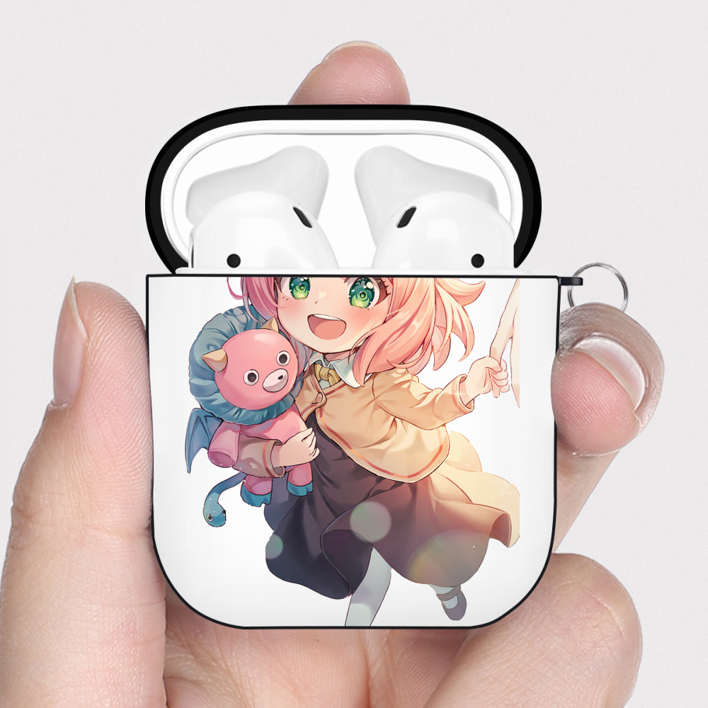 （画像用） SPY×FAMILY间谍家家酒 AirPods 第2世代保護ケース ハードシェル ブラック 耐衝撃・防指紋・カラビナ付き