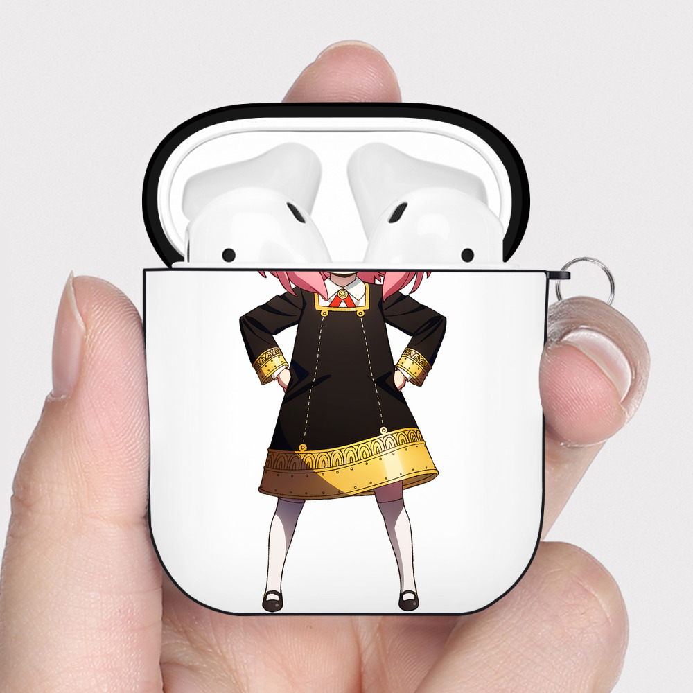 （画像用） SPY×FAMILY间谍家家酒 AirPods 第2世代保護ケース ハードシェル ブラック 耐衝撃・防指紋・カラビナ付き