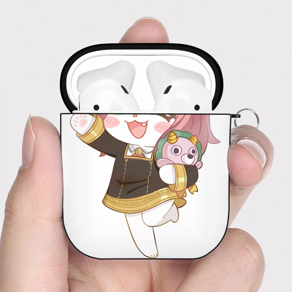 （画像用） SPY×FAMILY间谍家家酒 AirPods 第2世代保護ケース ハードシェル ブラック 耐衝撃・防指紋・カラビナ付き