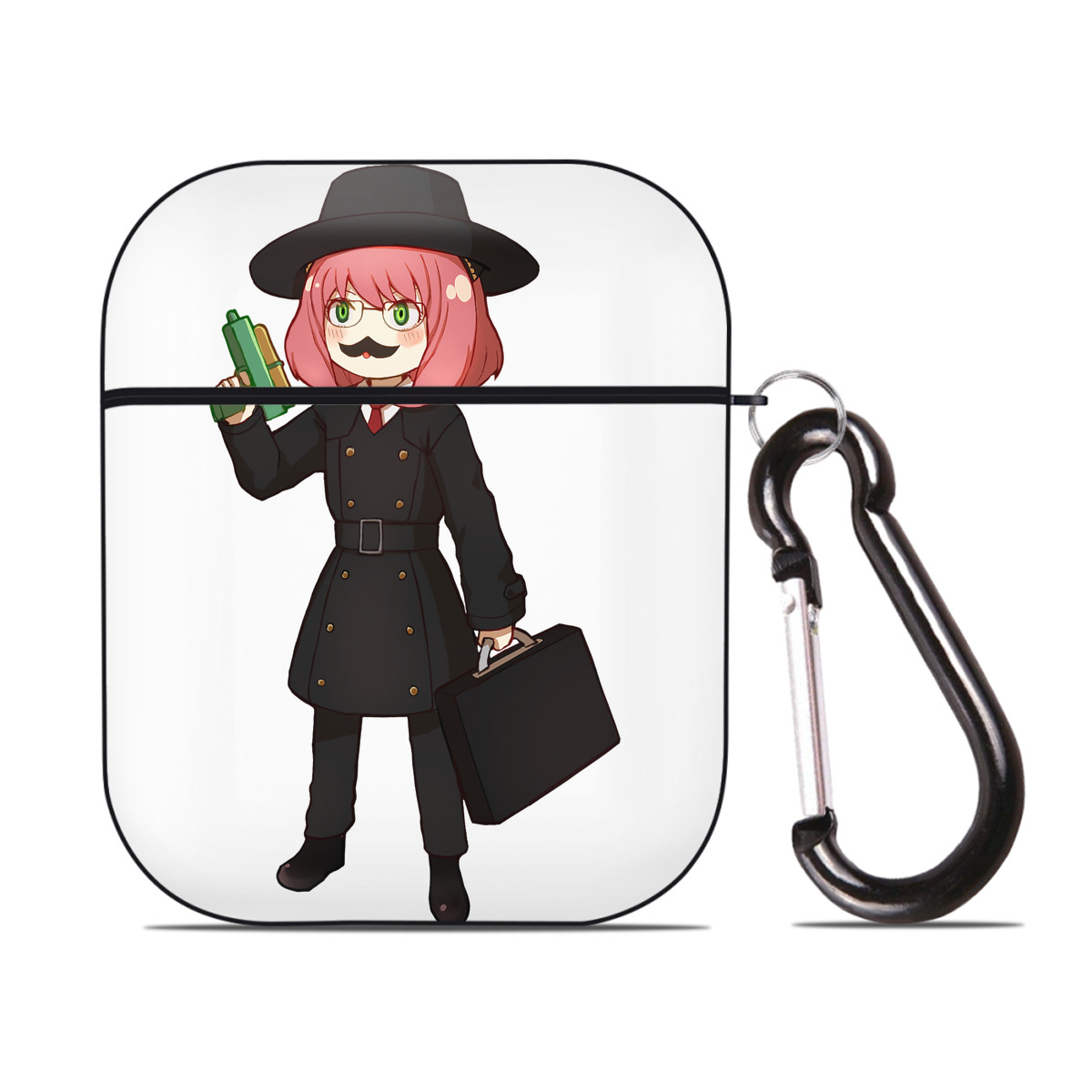 （画像用） SPY×FAMILY间谍家家酒 AirPods 第2世代保護ケース ハードシェル ブラック 耐衝撃・防指紋・カラビナ付き