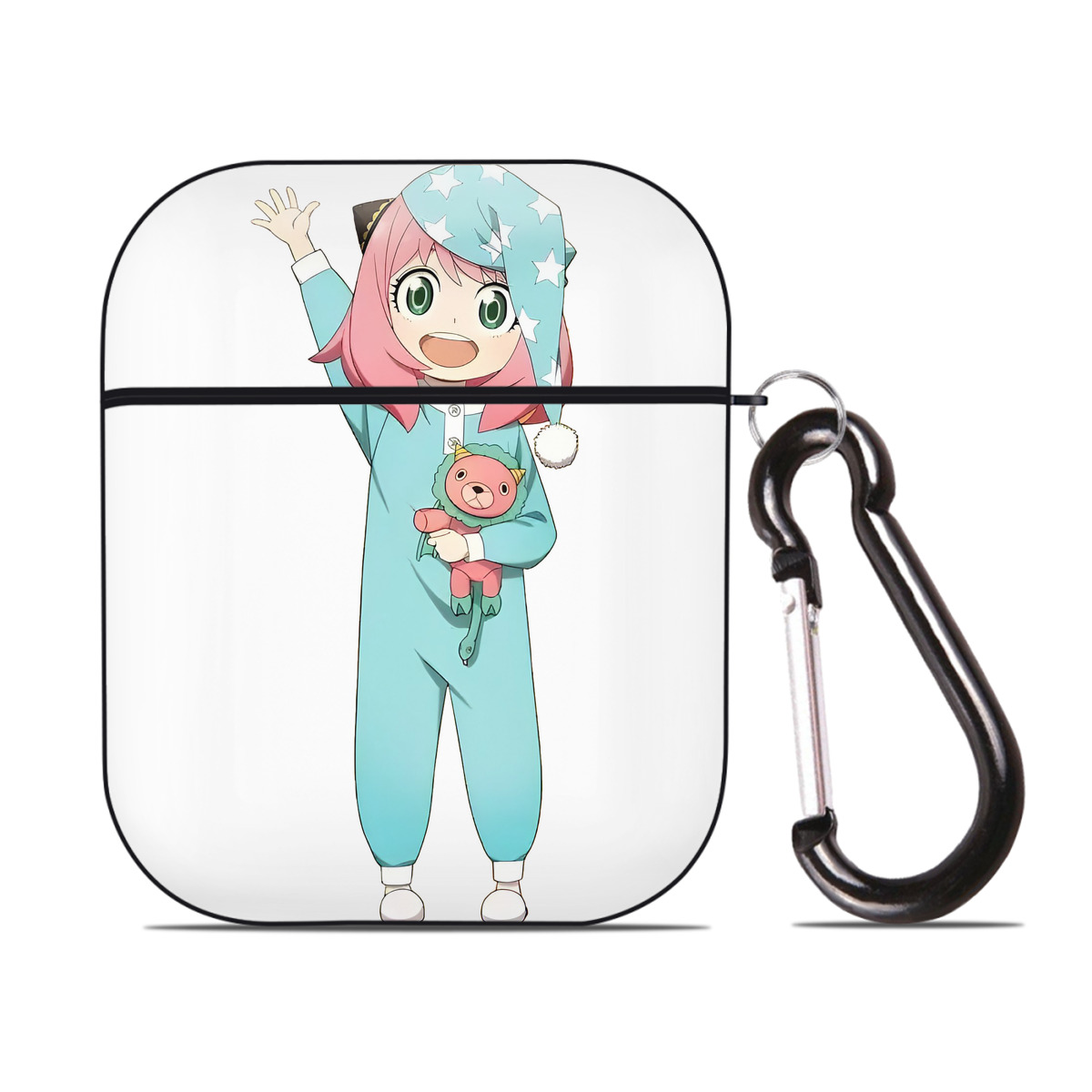 （画像用） SPY×FAMILY间谍家家酒 AirPods 第2世代保護ケース ハードシェル ブラック 耐衝撃・防指紋・カラビナ付き
