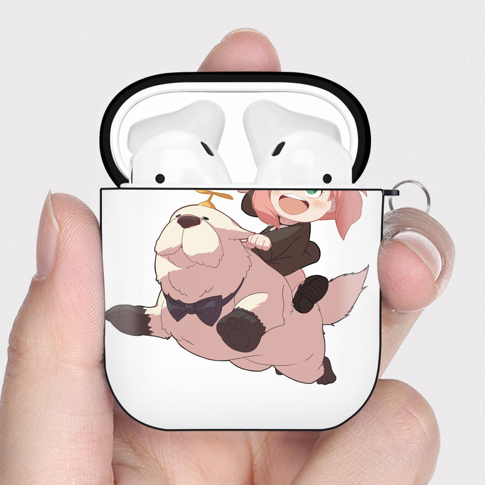 （画像用） SPY×FAMILY间谍家家酒 AirPods 第2世代保護ケース ハードシェル ブラック 耐衝撃・防指紋・カラビナ付き