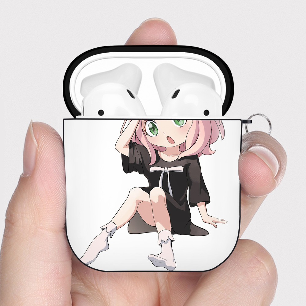 （画像用） SPY×FAMILY间谍家家酒 AirPods 第2世代保護ケース ハードシェル ブラック 耐衝撃・防指紋・カラビナ付き